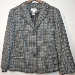 Jaclyn Smith Blazer Womens Size 10 Gray Tweed Jacket Lined Faux Pockets Vintage